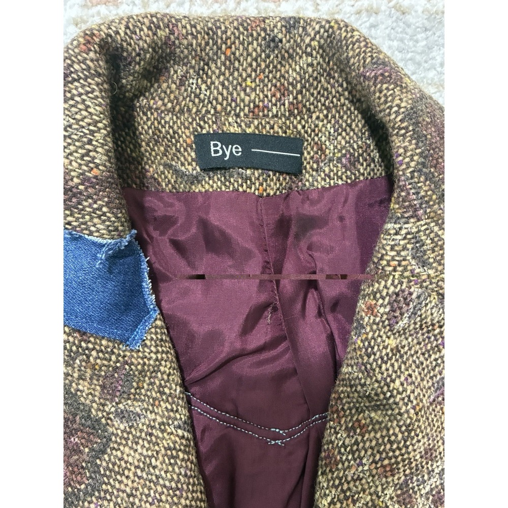 Upcycled Reworked Tweed Blazer Jacket Custom Patchwork Denim Boho Grunge Art - Picture 2 of 10